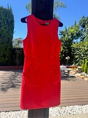 CeCe Red Sleeveless Sheath Dress with Front Pockets